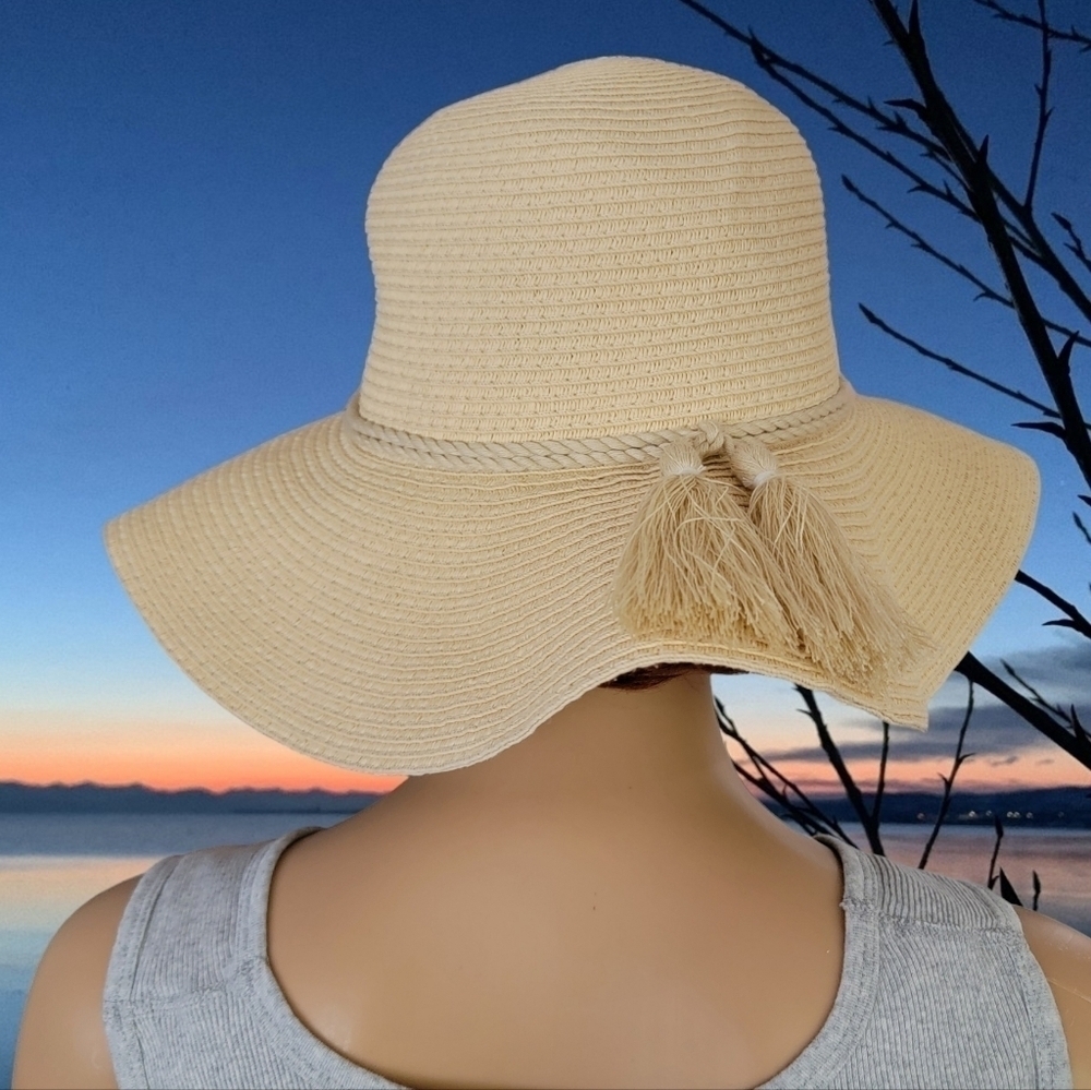 Straw Paper Boho Floppy Wide Brim Sun Hat Tassel Beach Travel